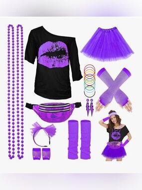 80s &90s Neon Purple Outfit Costume for Women, size Small